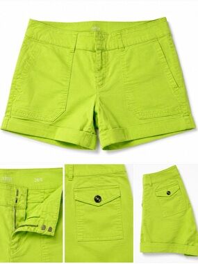 a.n.a Bright Lime Green Roll-Cuff Cotton Shorts